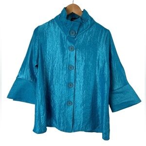 NWT Damee, Inc. Shimmery Turquoise Sky Blue Wired Collar Dressy Blazer Jacket
